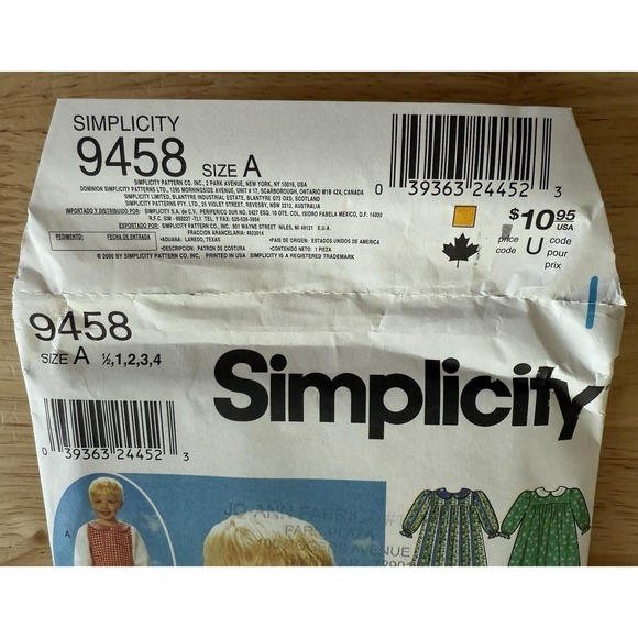 Simplicity 9458 Dress, Pinafore, Panties & Scarf Pattern Toddlers'  1/2-4 Uncut‎ - Picture 3 of 4